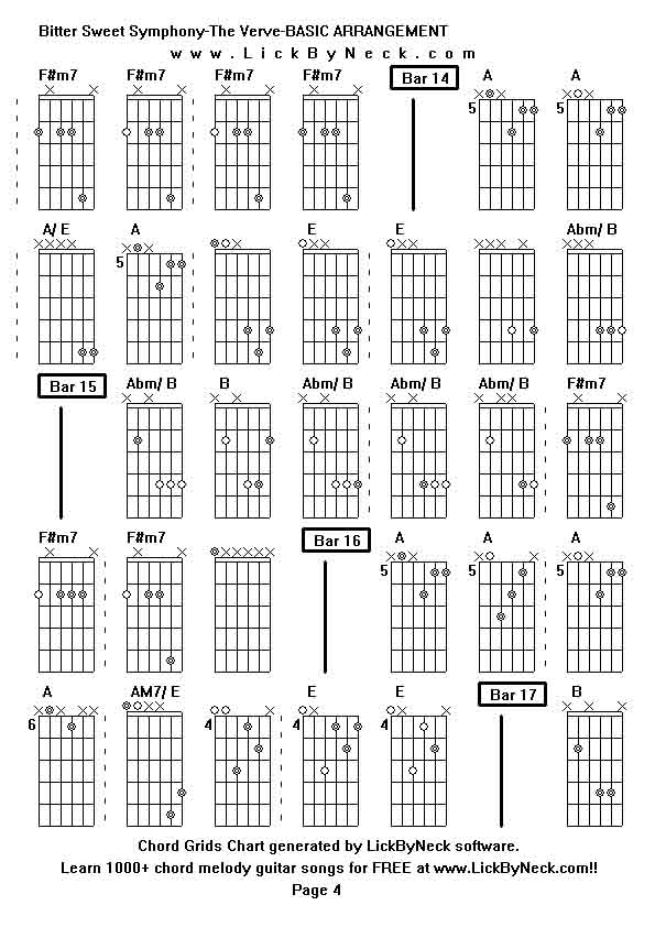 Chord Grids Chart of chord melody fingerstyle guitar song-Bitter Sweet Symphony-The Verve-BASIC ARRANGEMENT,generated by LickByNeck software.